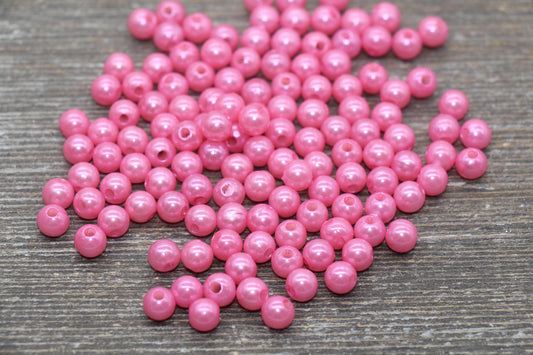 6mm Pink Faux Pearl Beads, Faux Pearl Gumball Beads, Imitation Pearl Beads, Chunky Beads, Smooth Plastic Round Beads #2248