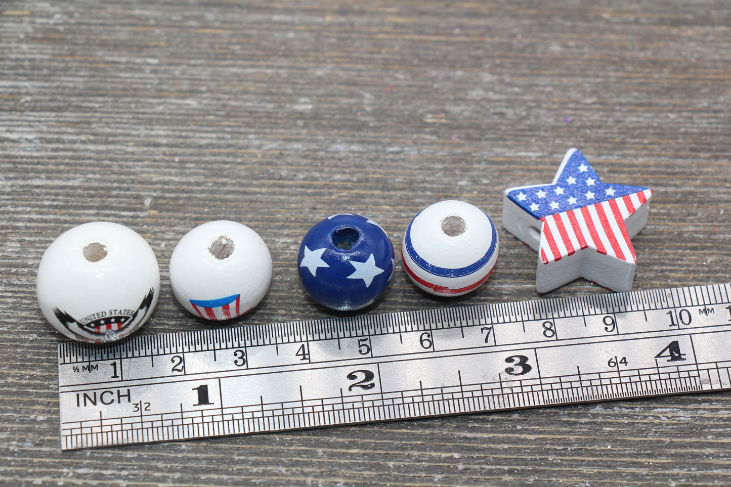 Patriotic Wood Bead Set, Red, White, and Blue Independent Day Beads, Craft Wooden Beads