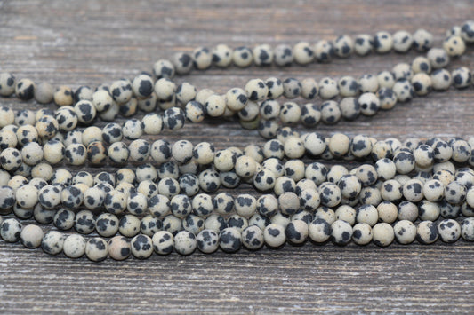 Matte Dalmatian Jasper Beads, Frosted Black Spotted Dot Gemstone Round Beads, Size 4mm 6mm 8mm 10mm 12mm #244