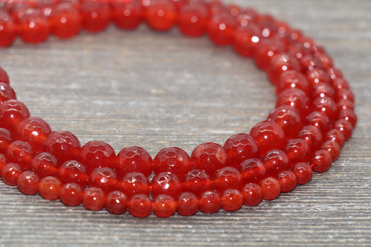 Faceted Red Jade Beads, Faceted Gemstone Round Loose Beads, Red Gemstone Jade Beads, Size 6mm 8mm 10mm #245