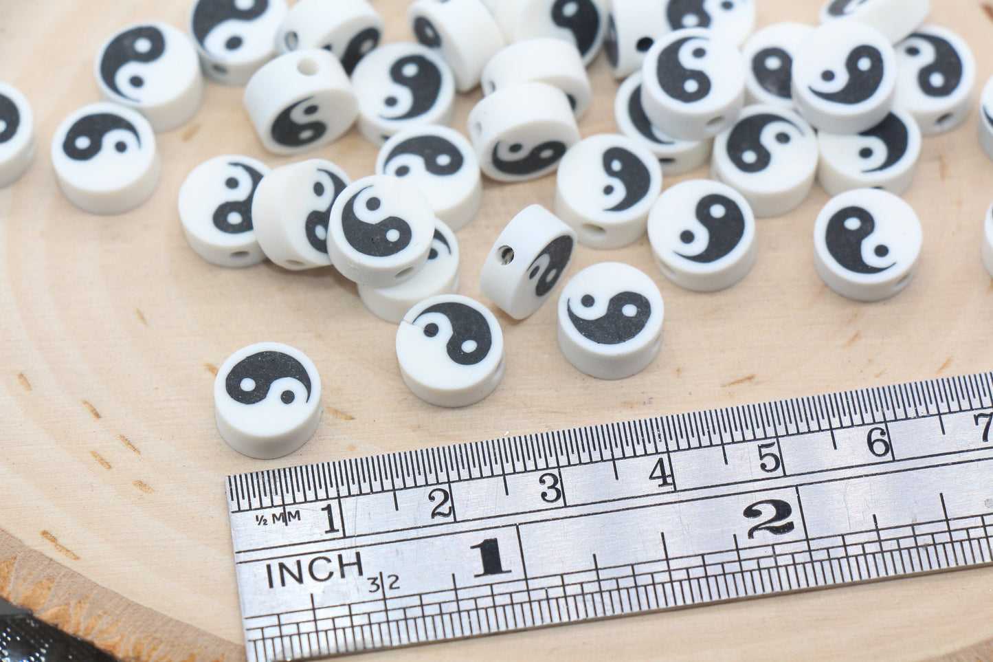 Yin Yang Polymer Clay Beads, White and Black Yin-Yang Beads, Yin Yang Round Clay Beads, Jewelry Beads, Beads for Bracelet #82
