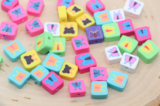 Butterfly Polymer Clay Beads, Cube Butterfly Clay Beads, Jewelry Beads, Beads for Bracelet #84
