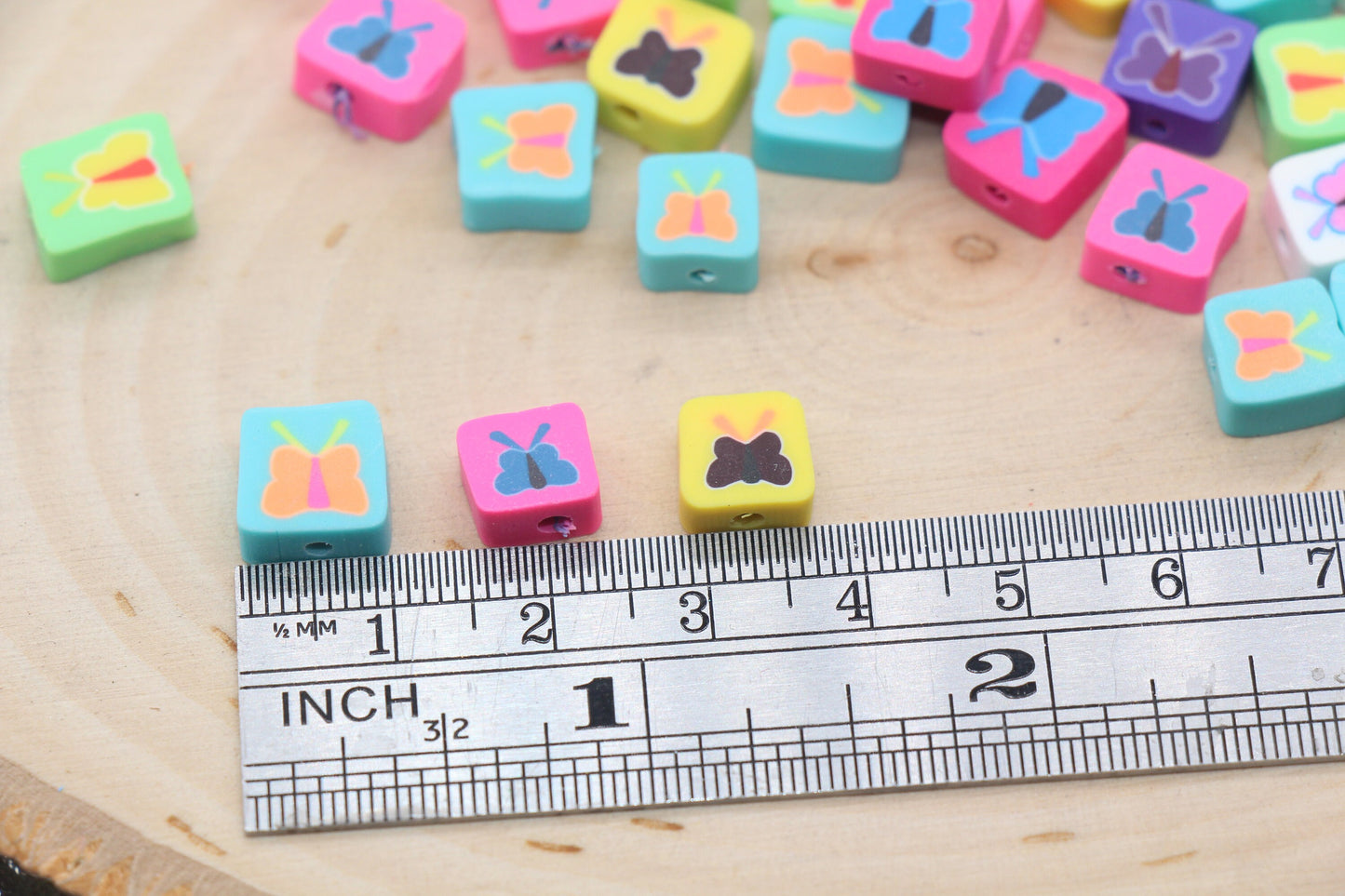 Butterfly Polymer Clay Beads, Cube Butterfly Clay Beads, Jewelry Beads, Beads for Bracelet #84