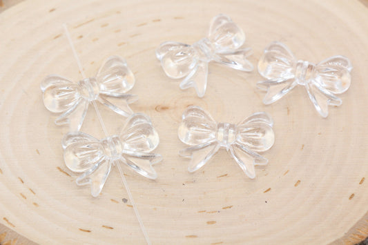 Transparent Bow Beads, Acrylic Ribbon Bow Beads, Clear Bow Beads, Vertical Hole Bow Beads, Jewelry Beads #2199