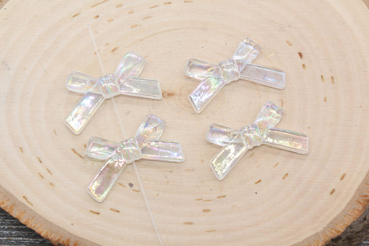 Transparent Bow Beads, Iridescent Acrylic Ribbon Bow Beads, Clear AB Bow Beads, Vertical Hole Bow Beads, Jewelry Beads #2201