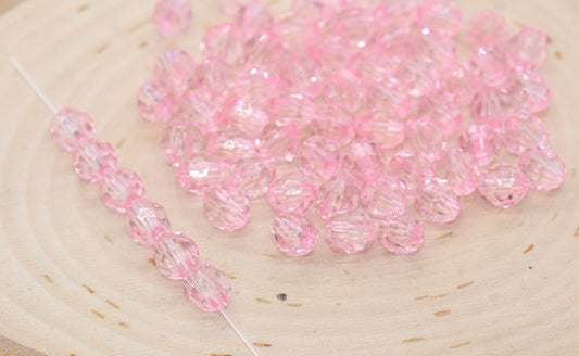 8mm Pink Transparent Faceted Beads, Hexagon Faceted Acrylic Loose Beads, Bubblegum Beads, Chunky Beads, Crystal Look Beads #2203