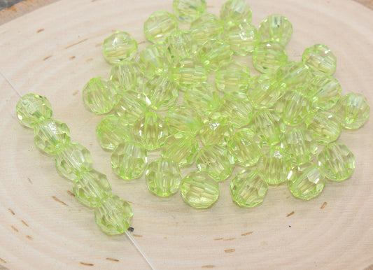10mm Green Transparent Faceted Beads, Green Hexagon Faceted Acrylic Beads, Bubblegum Beads, Chunky Beads, Crystal Look Beads#2209