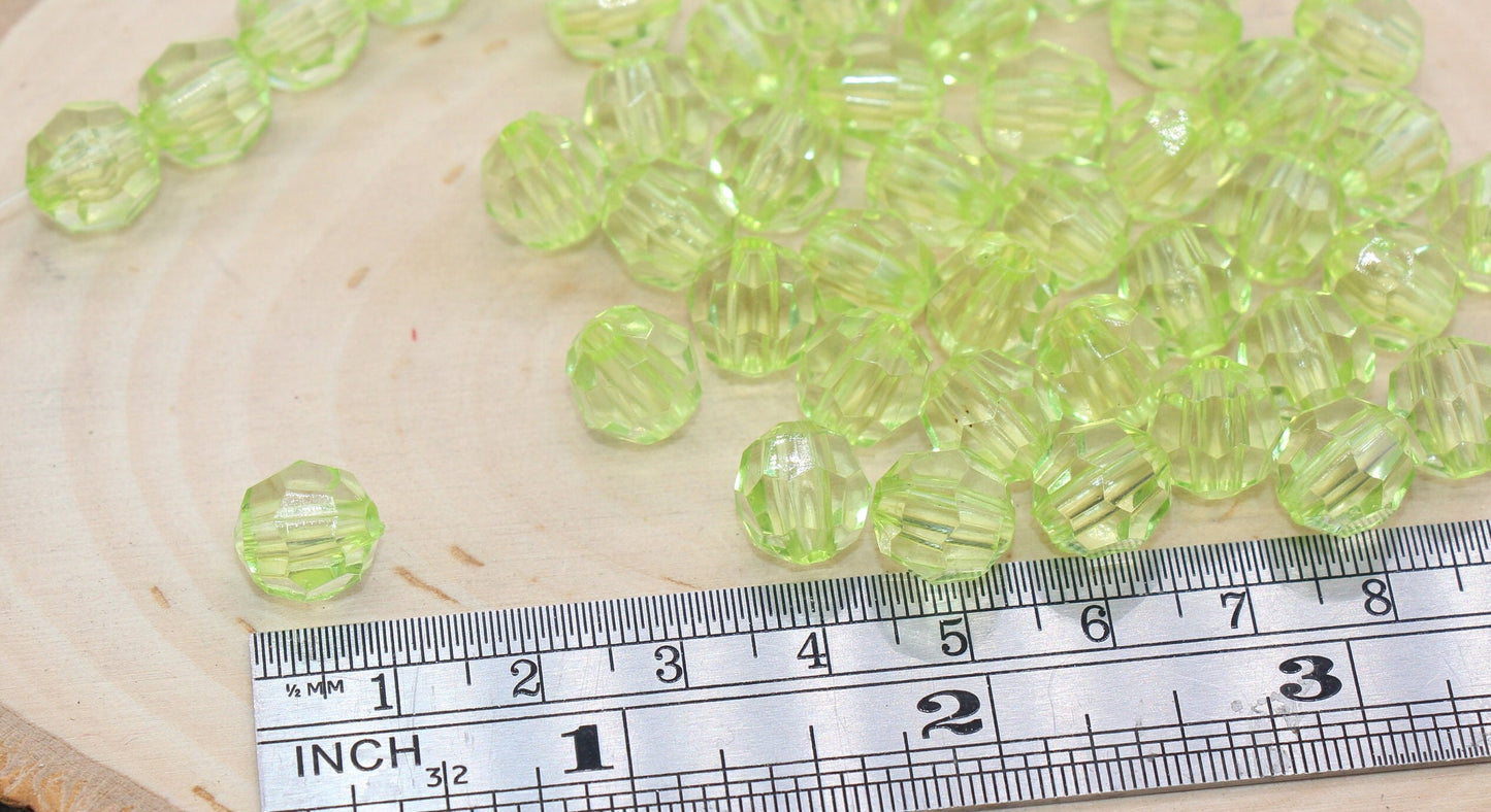 10mm Green Transparent Faceted Beads, Green Hexagon Faceted Acrylic Beads, Bubblegum Beads, Chunky Beads, Crystal Look Beads#2209
