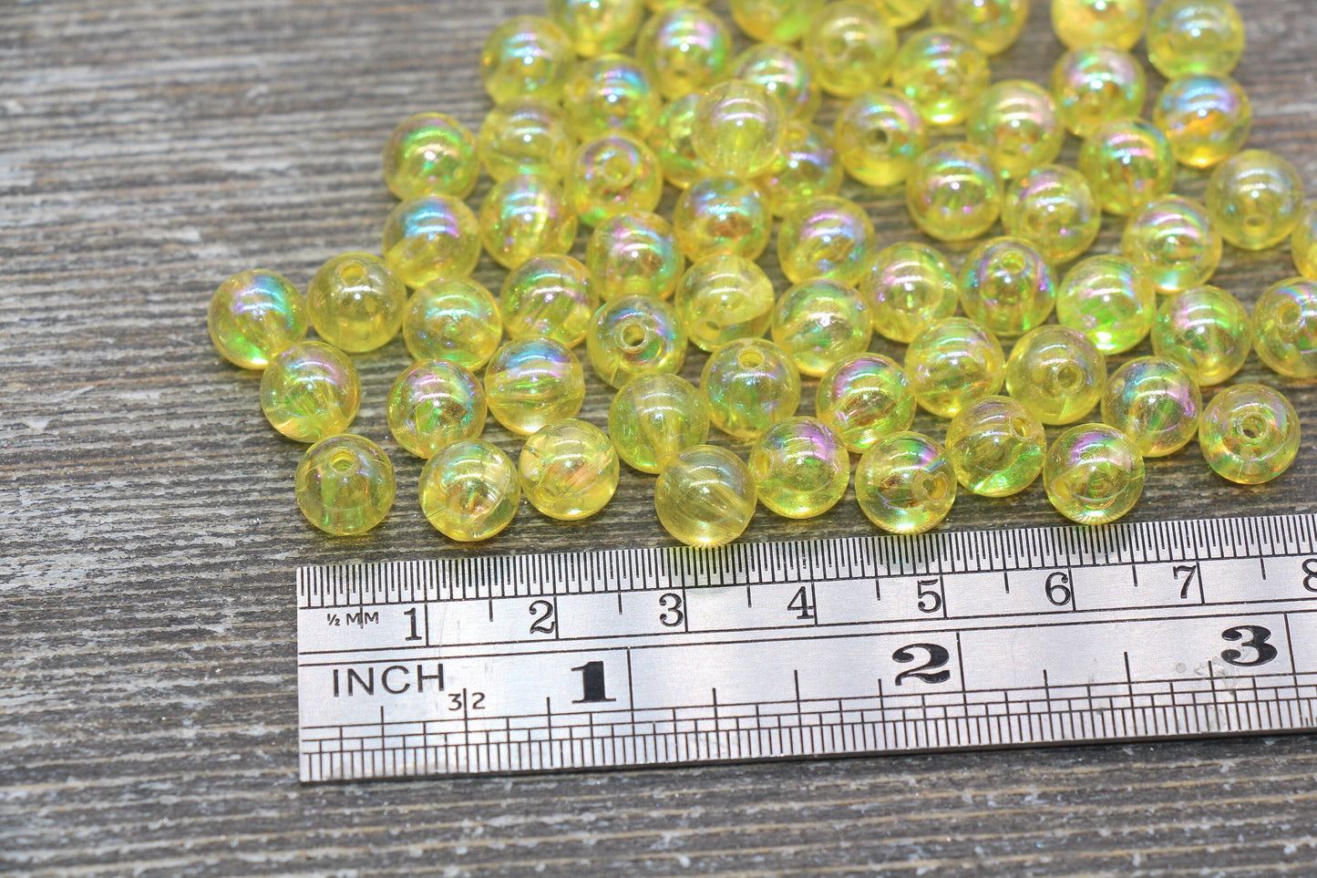 8mm Yellow AB Round Beads, Iridescent Acrylic Gumball Beads, Translucent Round Spacer Beads, Bubblegum Beads, Plastic Round Bead #2213