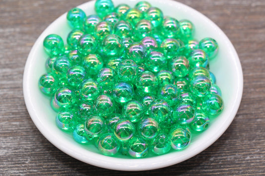10mm Green AB Round Beads, Iridescent Purple Acrylic Gumball Beads, Translucent Round Beads, Bubblegum Beads, Plastic Round Bead #2219