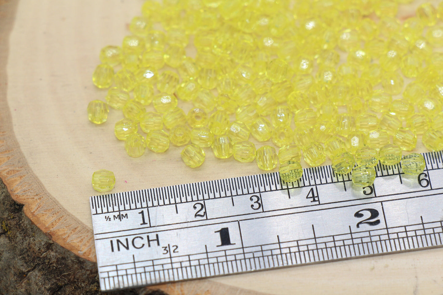 4mm Yellow Faceted Beads, Transparent Faceted Acrylic Gumball Beads, Yellow Faceted Spacer Beads, Bubblegum Beads #2222