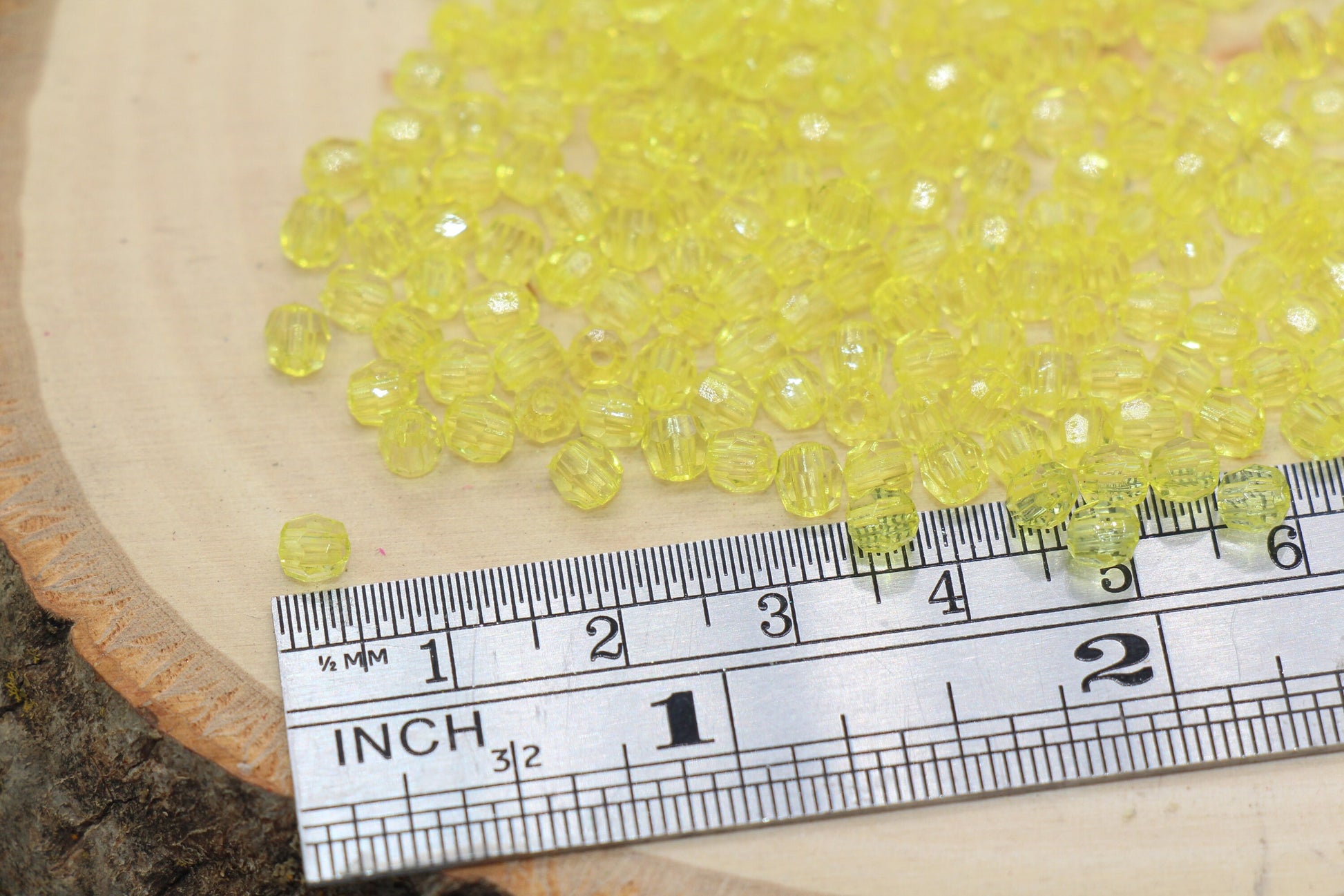 4mm Yellow Faceted Beads, Transparent Faceted Acrylic Gumball Beads, Yellow Faceted Spacer Beads, Bubblegum Beads #2222