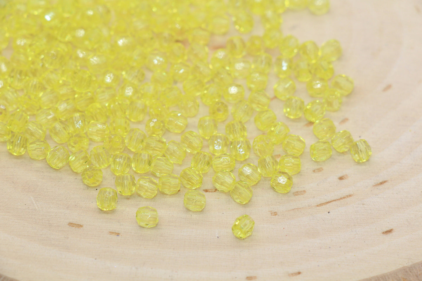 4mm Yellow Faceted Beads, Transparent Faceted Acrylic Gumball Beads, Yellow Faceted Spacer Beads, Bubblegum Beads #2222