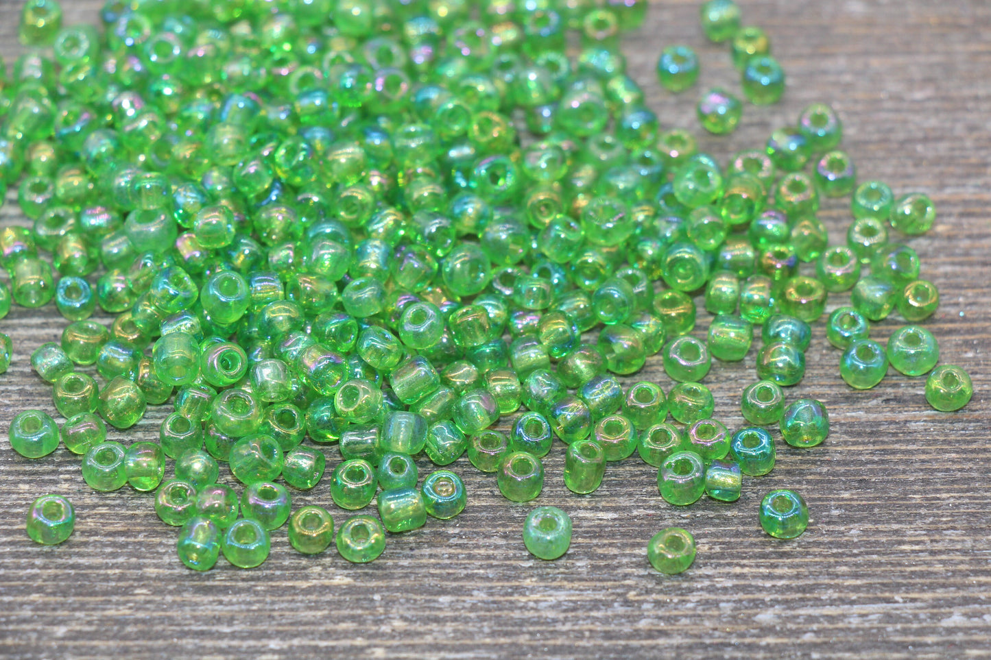 Green Transparent AB Glass Seed Beads, 4mm 6/0 Glass Round Beads, Rainbow Trans Seed Beads, Rocailles Beads, Beading Supplies #2253