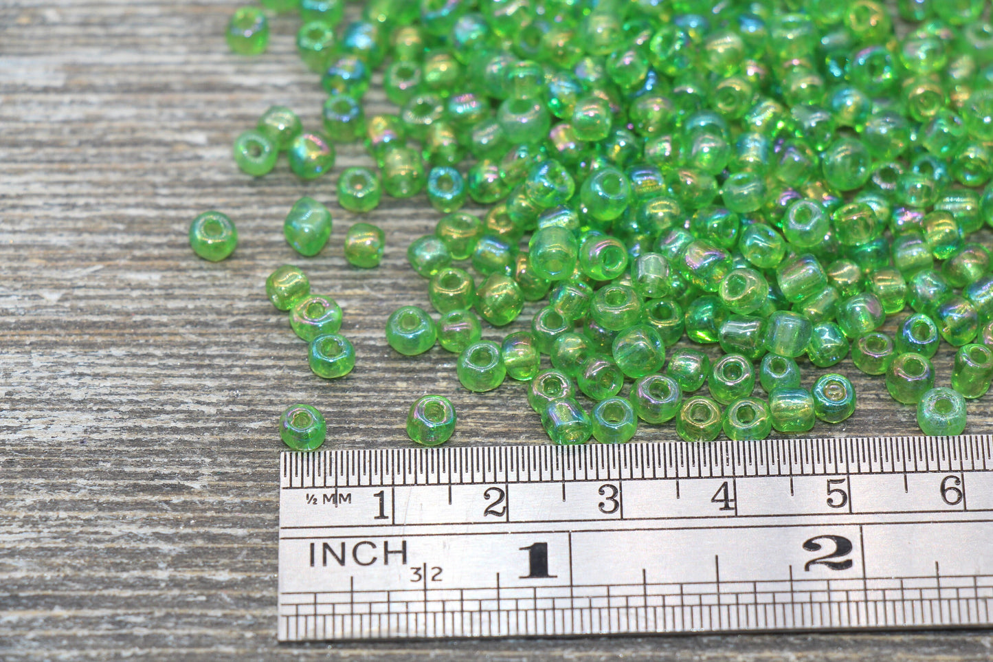 Green Transparent AB Glass Seed Beads, 4mm 6/0 Glass Round Beads, Rainbow Trans Seed Beads, Rocailles Beads, Beading Supplies #2253