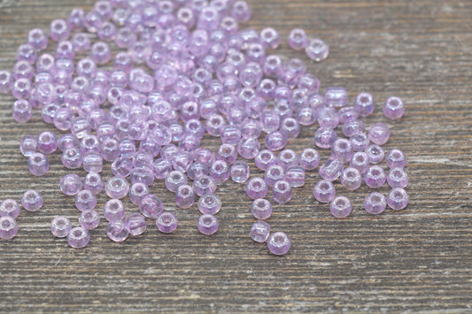 Glossy Transparent Glass Seed Beads, 4mm 6/0 Glass Round Seed Beads, Lavender Trans Seed Beads, Rocailles Beads, Beading Supplies #2258
