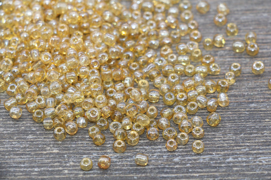Glossy Transparent Glass Seed Beads, 4mm 6/0 Glass Round Seed Beads, Gold Trans Seed Beads, Rocailles Beads, Beading Supplies #1129