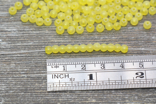 Round Matte Glass Beads, 4mm Glass Round Seed Beads, Frosted Translucent Yellow Seed Beads, Beading Supplies #2241