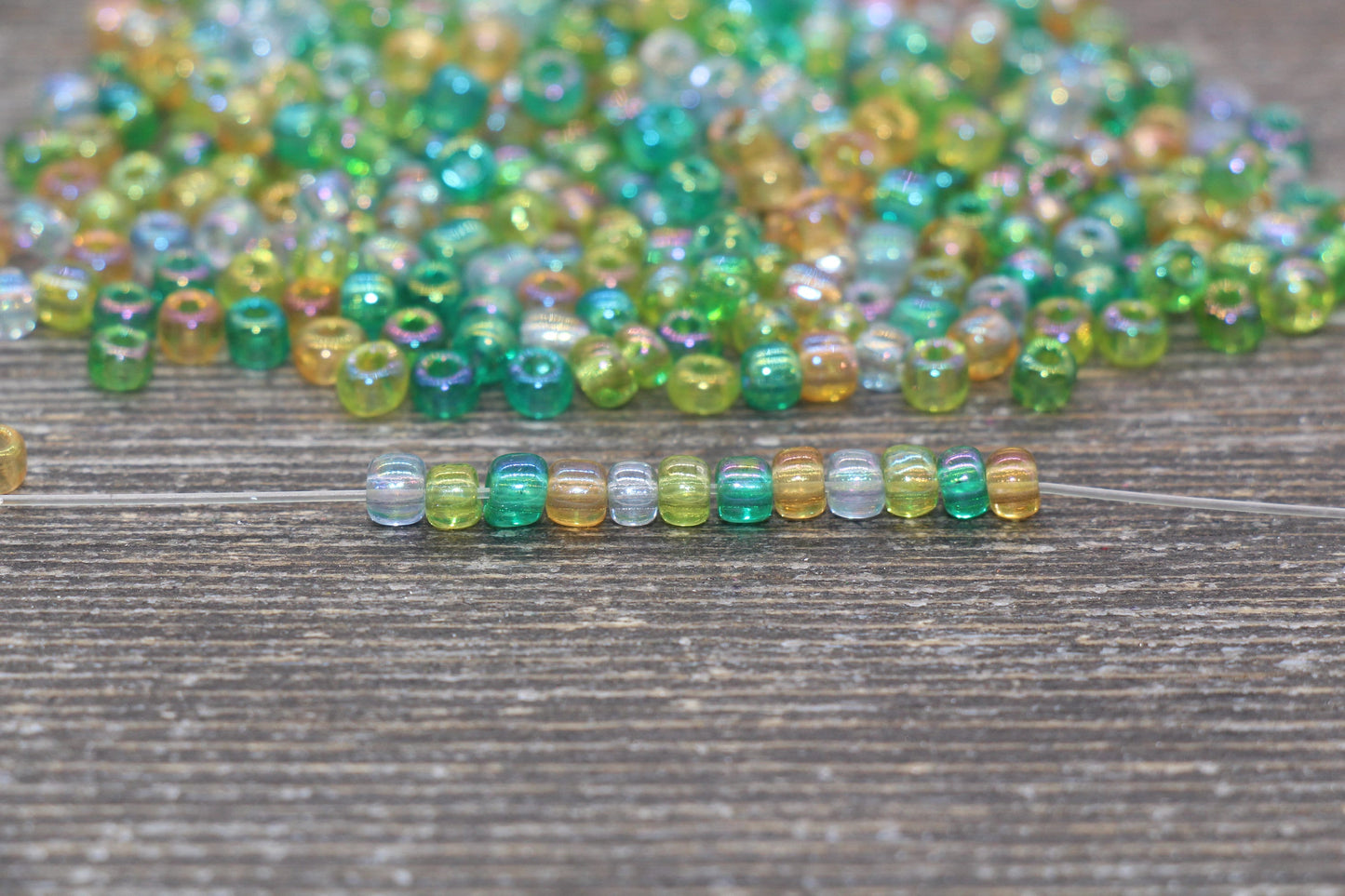 Transparent AB Glass Seed Beads, 4mm 6/0 Glass Beads, Green, Blue, and Orange Iridescent Seed Beads, Rocailles Beads, Beading Supply #2292