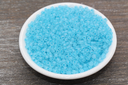 GLOW Matte Glass Beads, 4mm 6/0 Glass Beads, Glow in Dark Frosted Blue Seed Beads, Rocailles Beads, Beading Supplies #2299