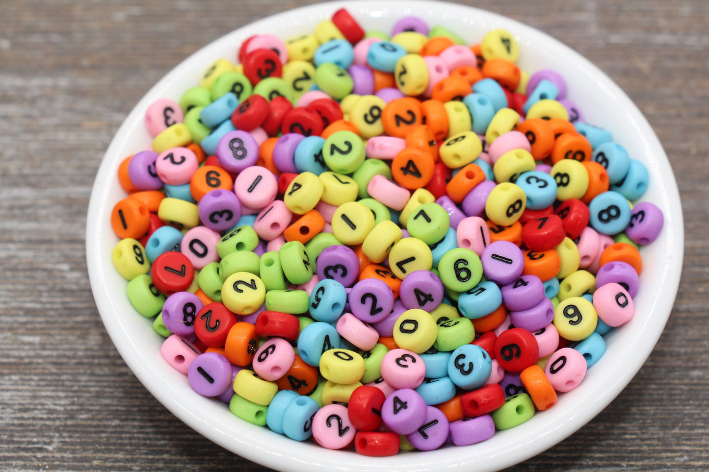 7 mm flat round colorful acrylic number beads; flat round acrylic