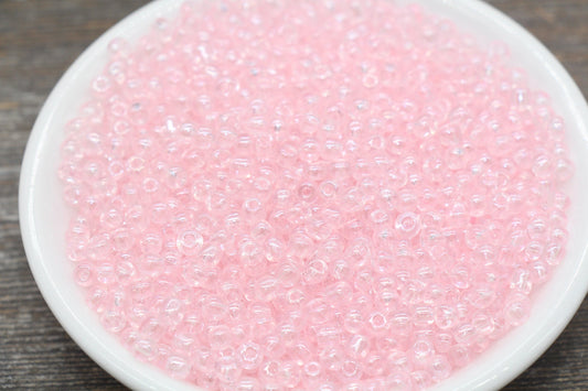 Glossy Transparent Glass Seed Beads, 4mm 6/0 Glass Round Seed Beads, Pink Trans Seed Beads, Rocailles Beads, Beading Supplies #2259