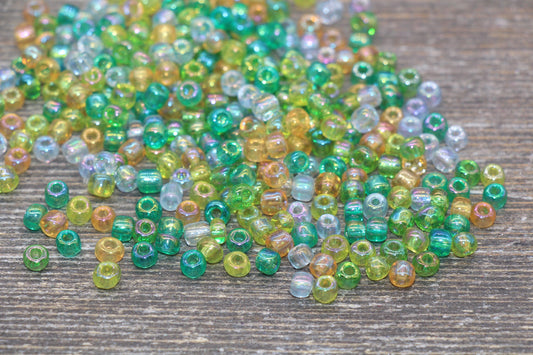 Transparent AB Glass Seed Beads, 4mm 6/0 Glass Beads, Green, Blue, and Orange Iridescent Seed Beads, Rocailles Beads, Beading Supply #2292
