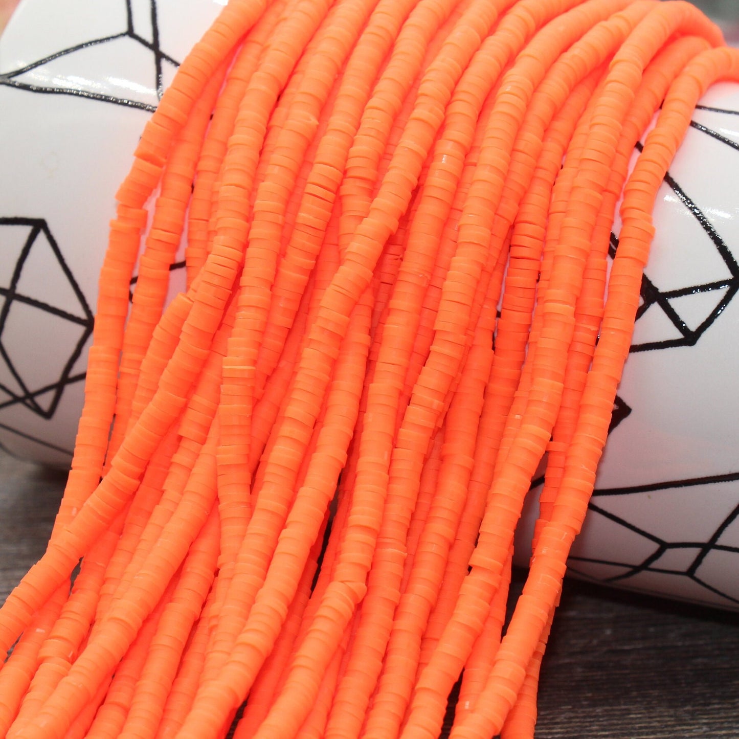 4mm Neon Orange Heishi Beads, Polymer Clay Disc Beads, African Disc Beads, Vinyl Heishi, 16 inch Strand #245