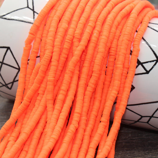 4mm Neon Orange Heishi Beads, Polymer Clay Disc Beads, African Disc Beads, Vinyl Heishi, 16 inch Strand #245