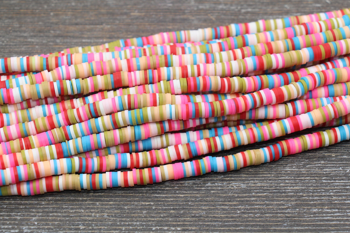 6mm Multicolored Polymer Clay Disc Beads, Mixed Heishi Beads, African Disc Beads, Vinyl Heishi, 16 inch Strand #122