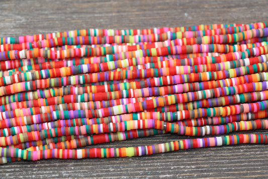 4mm Multicolored Heishi Beads, Multicolored Polymer Clay Disc Beads, Rainbow African Disc Beads, Vinyl Heishi, 16 inch Strand #376