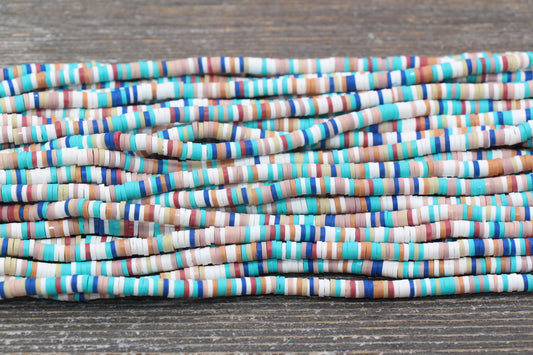4mm Multicolored Heishi Beads, Multicolored Polymer Clay Disc Beads, African Disc Beads, Vinyl Heishi, 16 inch Strand #378