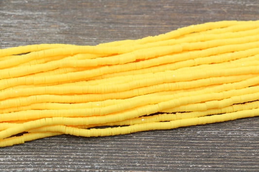 4mm Golden Yellow Heishi Beads, Polymer Clay Disc Beads, African Disc Beads, Vinyl Heishi, 16 inch Strand #387