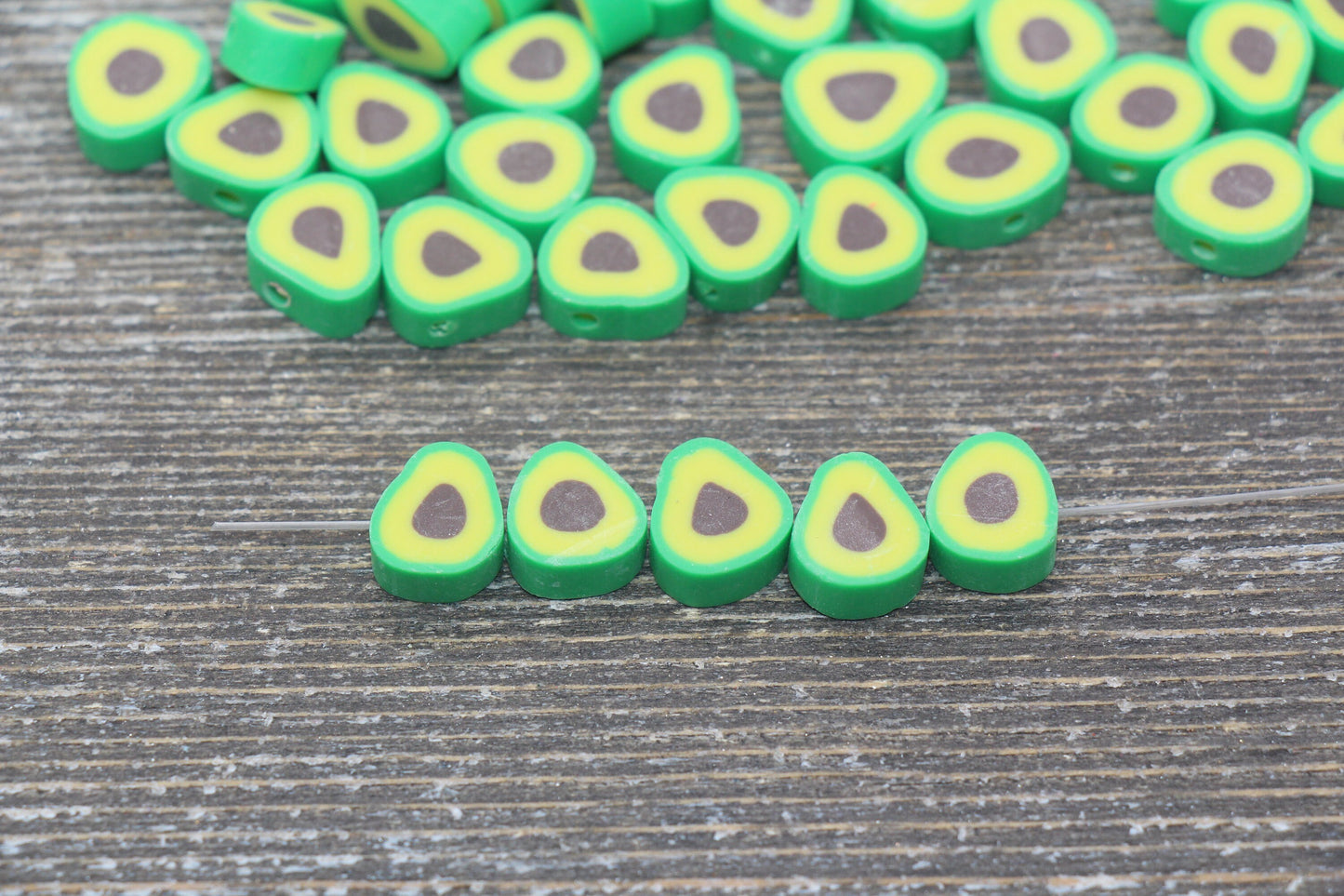 Avocado Polymer Clay Beads, Avocado Cane Beads, Faux Food Clay Beads, Jewelry Beads, Bracelet Beads, Loose Polymer Clay Beads #93