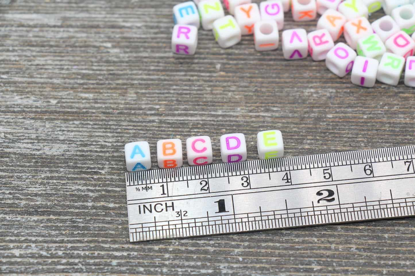 Multicolor Alphabet Letter Beads, White Beads with Mix Color Letters, Plastic Letter Beads, Acrylic Square Name Beads, Size 6mm #155