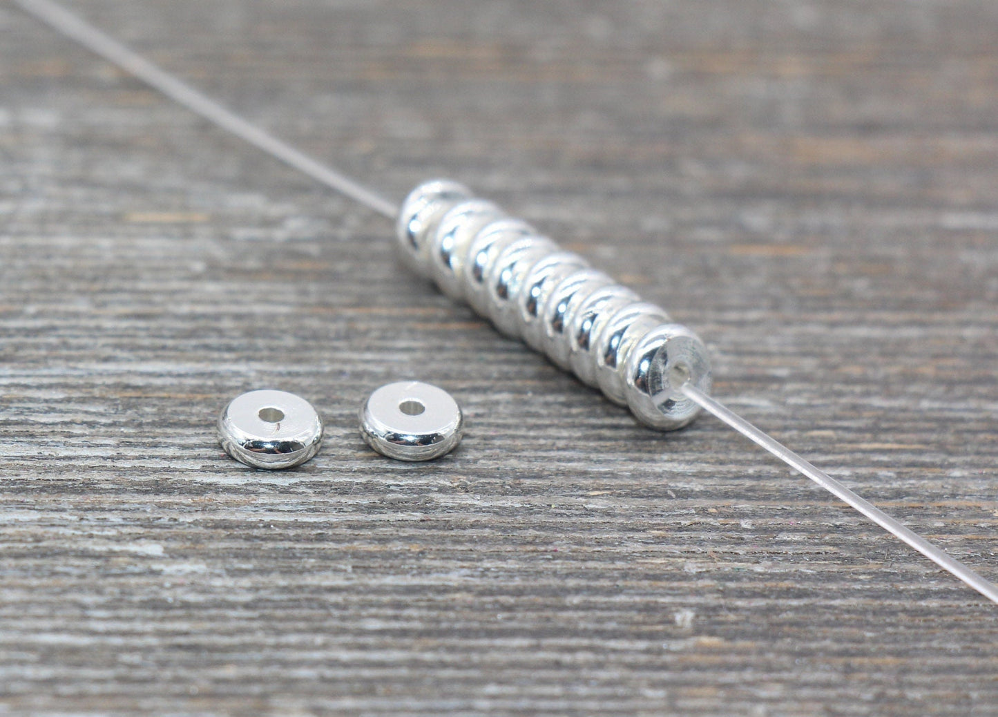 Silver Spacer Beads, Silver Disc Beads, Flat Rondelle Silver Disc, Silver Heishi Beads