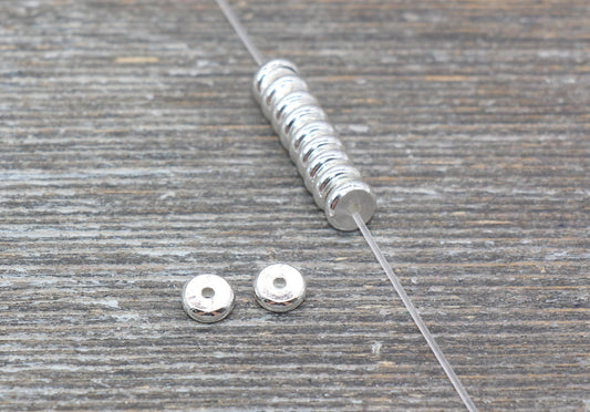 Silver Spacer Beads, Silver Disc Beads, Flat Rondelle Silver Disc, Silver Heishi Beads