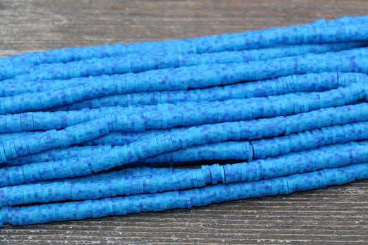 6mm Blue Speckled Heishi Beads, Blue Speckled Polymer Clay Disc Beads, African Disc Beads, Vinyl Heishi, 16 inch Strand #395