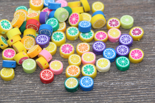 Assorted Polymer Clay Beads, Lemon, Lime, Orange, Citrus Clay Beads, Jewelry Beads #37