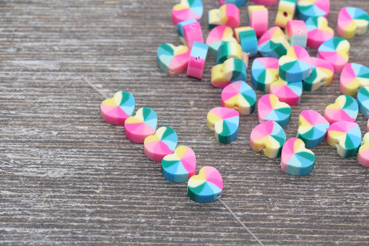 Rainbow Heart Polymer Clay Beads, Heart Cane Beads, Heart Clay Beads, Heart Clay Beads, Jewelry Beads #96
