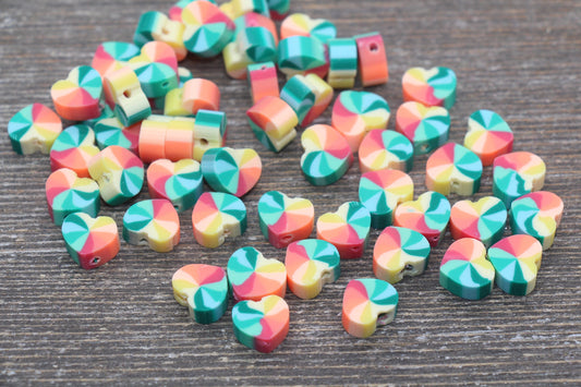 Rainbow Heart Polymer Clay Beads, Heart Cane Beads, Heart Clay Beads, Heart Clay Beads, Jewelry Beads #5
