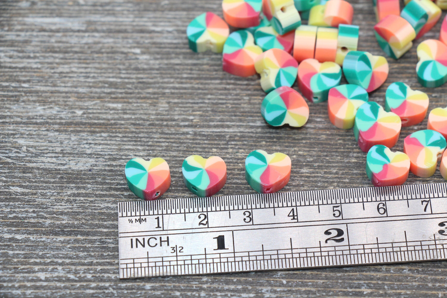 Rainbow Heart Polymer Clay Beads, Heart Cane Beads, Heart Clay Beads, Heart Clay Beads, Jewelry Beads #5