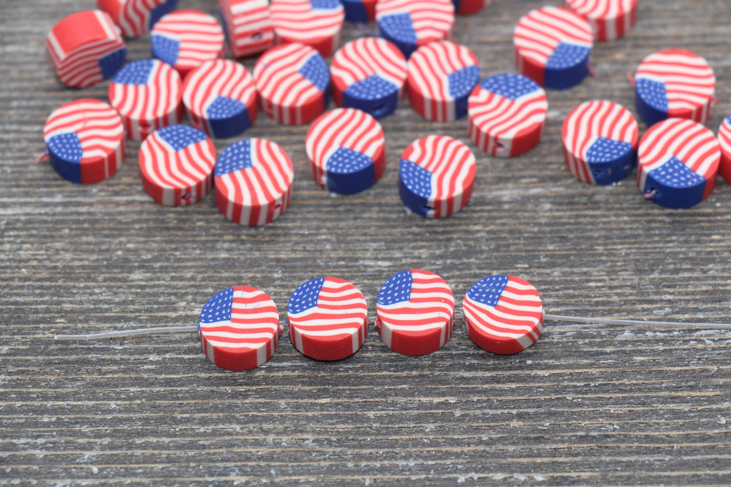 Patriotic American Flag Clay Beads, United States Flag Polymer Clay Beads, US Flag Beads, Round Clay Beads, Jewelry Beads #99