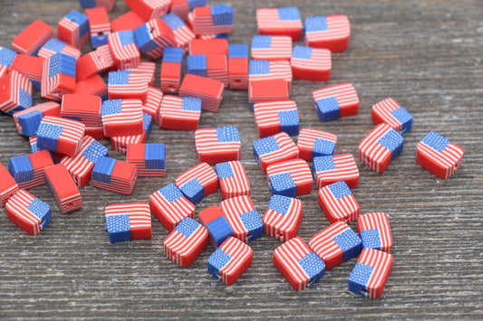 Patriotic American Flag Clay Beads, United States Flag Polymer Clay Beads, US Flag Beads, Rectangle Shape Clay Beads, Jewelry Beads #100