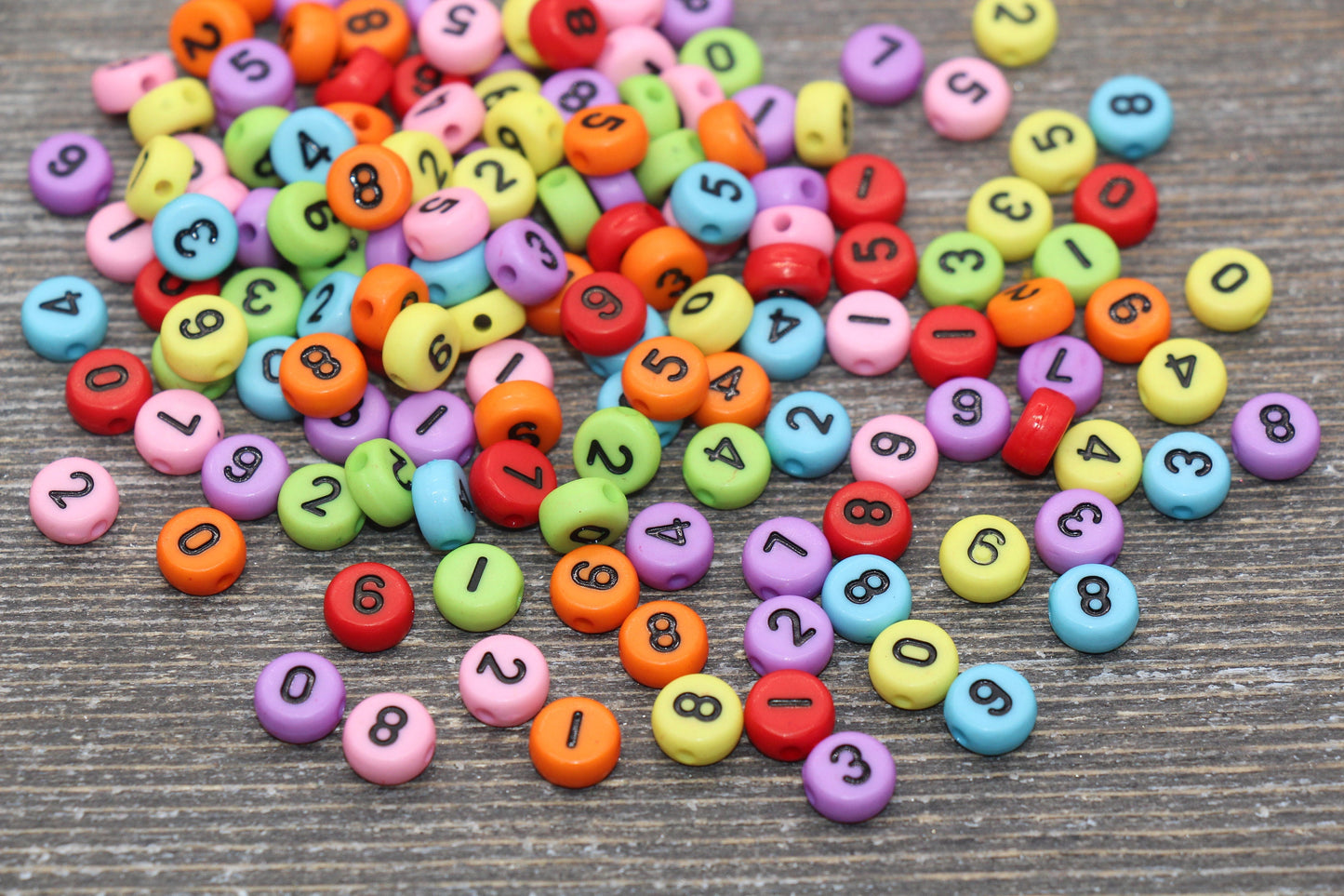 7 mm flat round colorful acrylic number beads; flat round acrylic