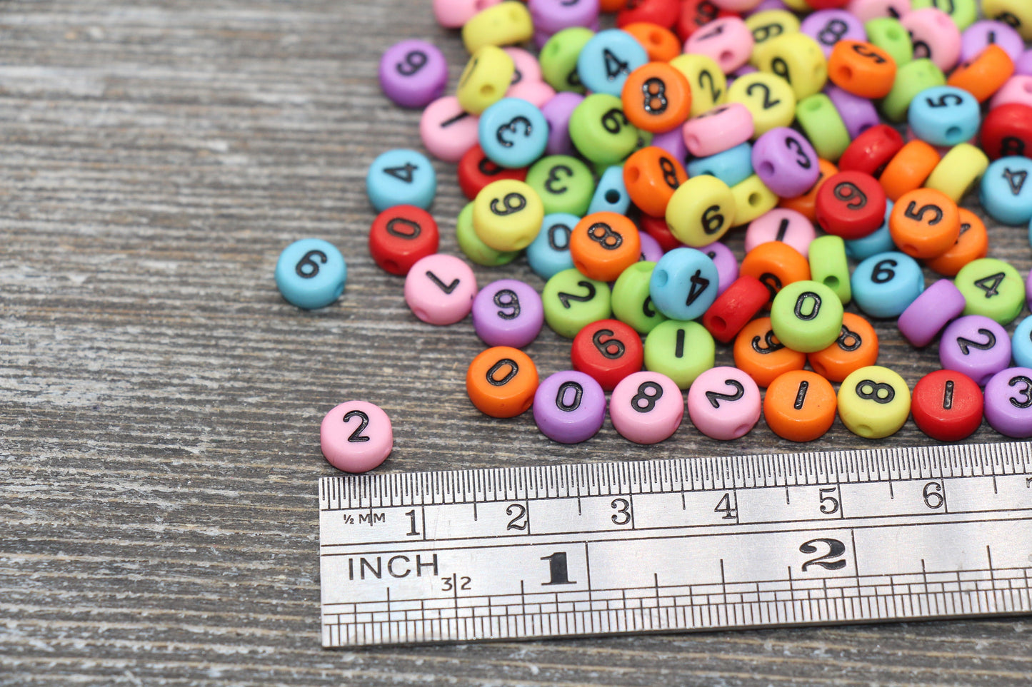 7 mm flat round colorful acrylic number beads; flat round acrylic