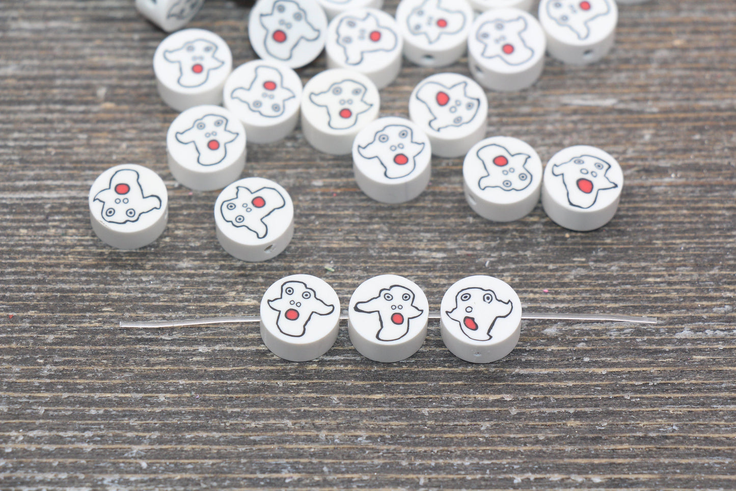 Ghost Polymer Clay Beads, Halloween Ghost Clay Beads, Scary Ghost Beads, Jewelry Beads, Bead for Bracelet #108