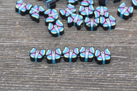 Butterfly Polymer Clay Beads, Butterflies Clay Round Beads, Loose Beads, Jewelry Beads, Beads for Bracelet #111