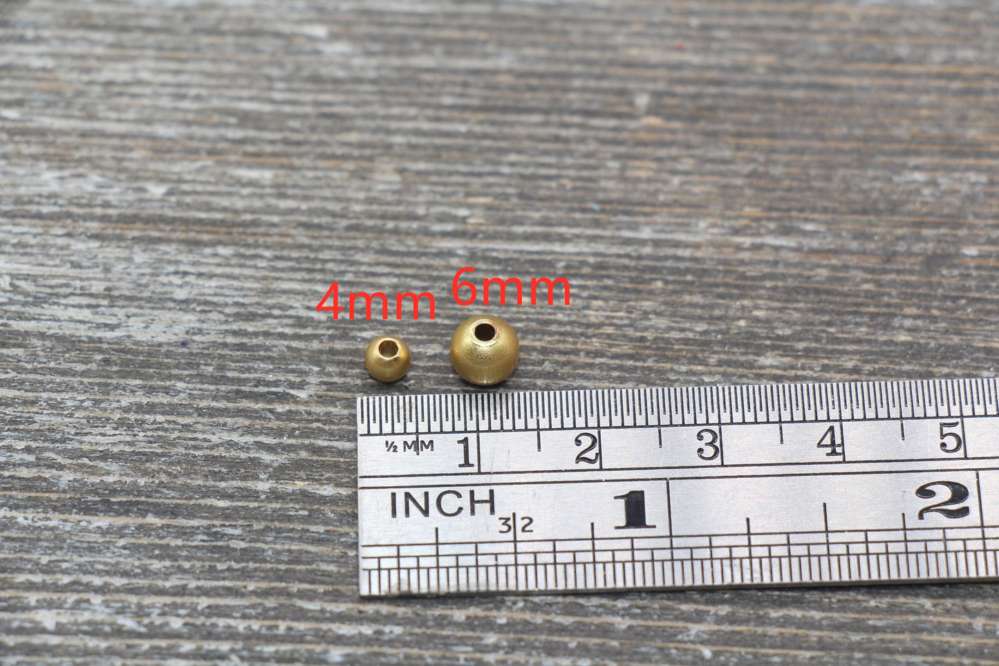18K Brushed Gold Spacer Beads, Gold Round Beads, Round Gold Beads, Size 4mm 6mm Gold Beads