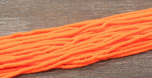 4mm Neon Orange Heishi Beads, Polymer Clay Disc Beads, African Disc Beads, Vinyl Heishi, 16 inch Strand #245